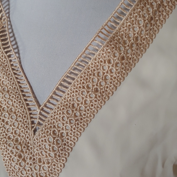 NWT Prettygarden Beige V Tie Belt Long Sleeve Boho Bohemian Flowy Mini Dress M - Picture 5 of 12